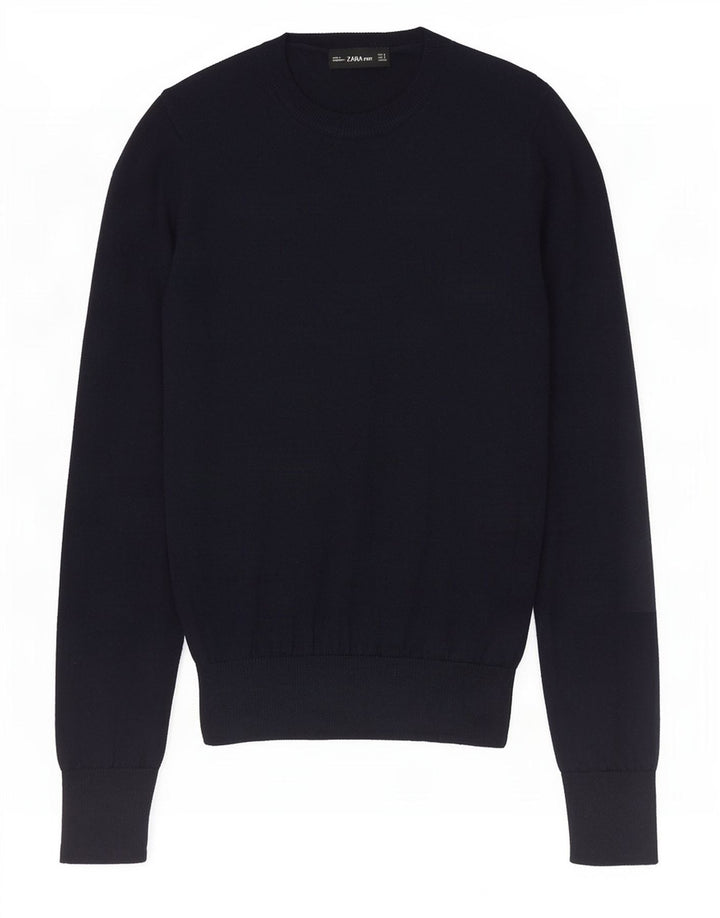 Maglione corto girocollo da donna Zara UK 10 piccolo poliestere blu navy