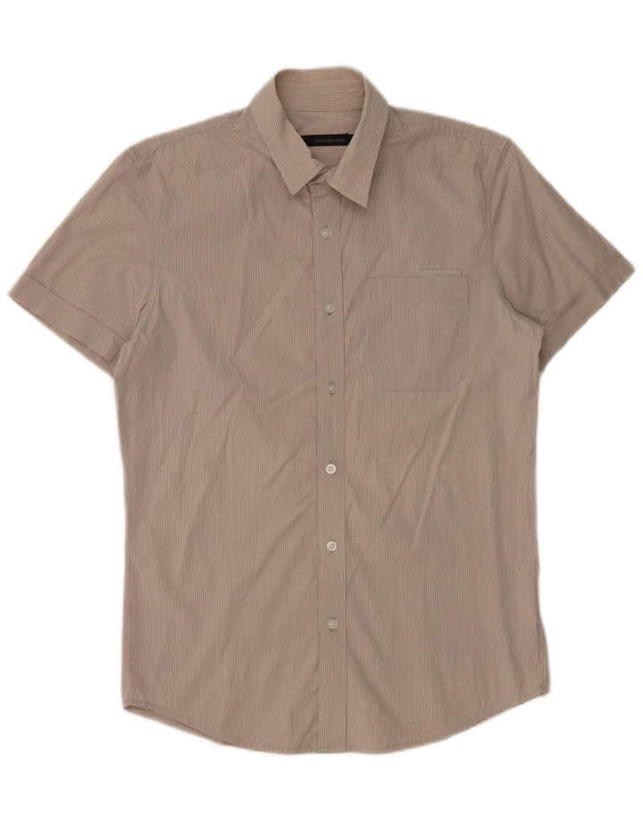 CALVIN KLEIN JEANS Mens Short Sleeve Shirt Medium Grey Pinstripe Cotton