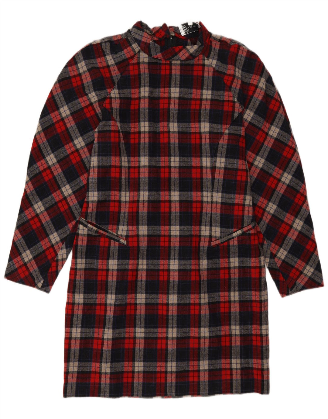 Abito a trapezio vintage da donna a maniche lunghe IT 46 grande quadretto rosso