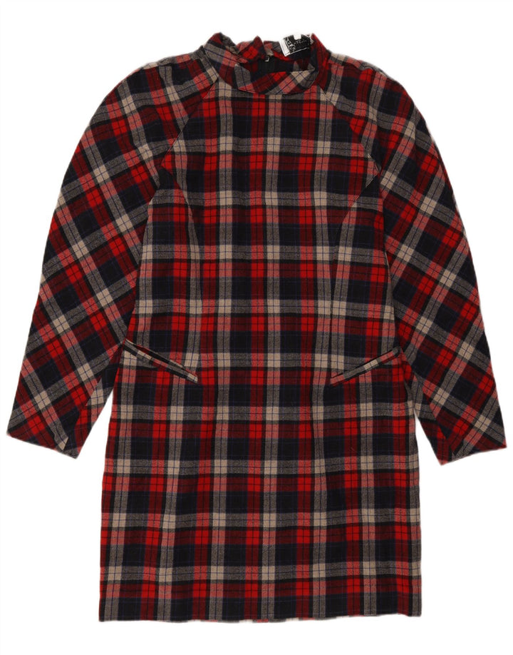 Abito a trapezio vintage da donna a maniche lunghe IT 46 grande quadretto rosso