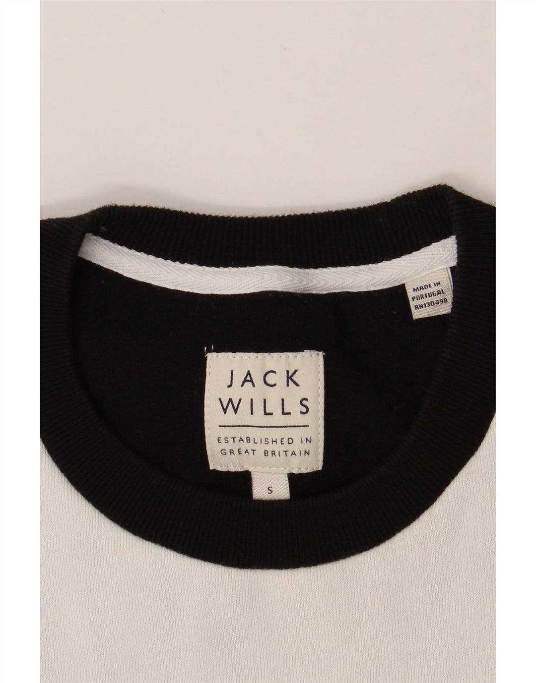 JACK WILLS Mens Graphic Sweatshirt Jumper Small White Colourblock Cotton Vintage Jack Wills and Second-Hand Jack Wills from Messina Hembry 