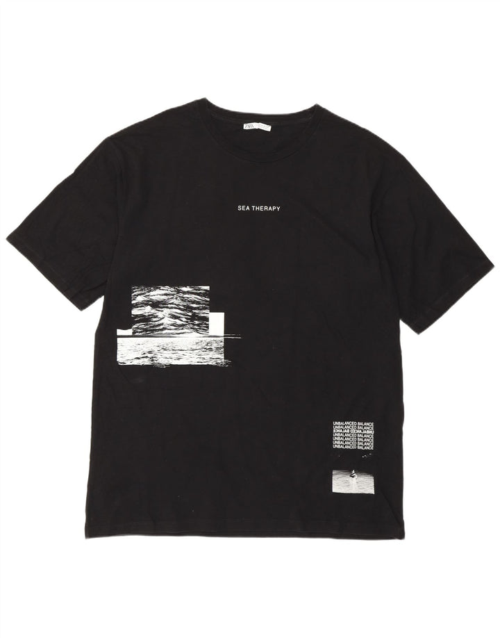 T-shirt grafica da uomo Zara Top XL in cotone nero