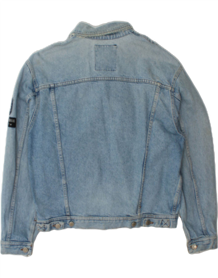 VINTAGE Mens Graphic Denim Jacket UK 38 Medium Blue Vintage Vintage and Second-Hand Vintage from Messina Hembry 