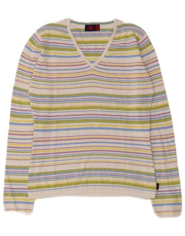 Maglione Kappa da donna con scollo a V UK 12 medio a righe multicolore