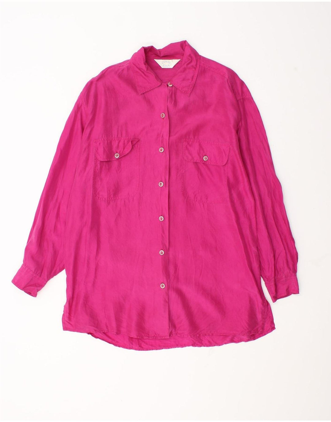Camicetta camicia oversize da donna vintage UK 10 piccola seta rosa