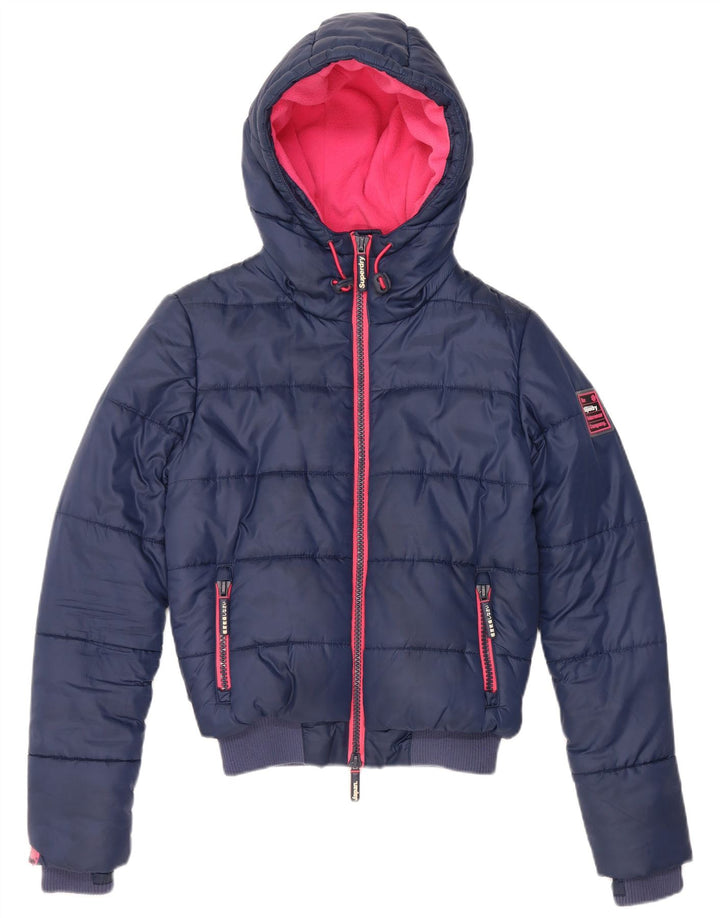 Giacca imbottita con cappuccio da donna Superdry UK 10 Small poliestere blu navy