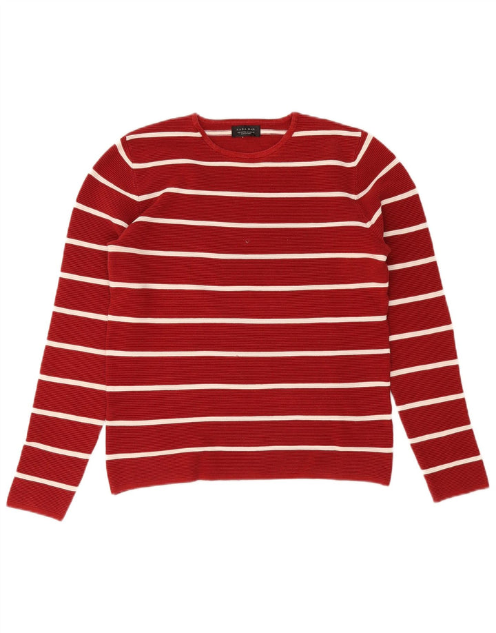 Maglione maglione girocollo da uomo Zara a righe rosse medie