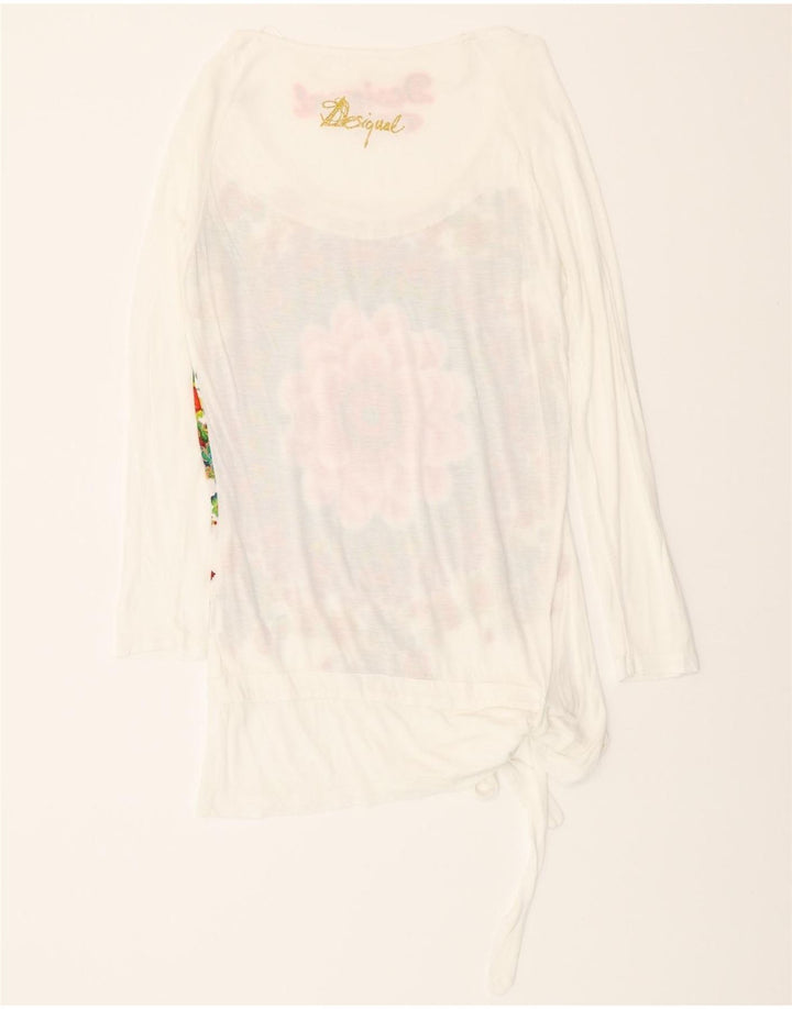 DESIGUAL Womens Graphic Top Long Sleeve UK 12 Medium White Floral Vintage Desigual and Second-Hand Desigual from Messina Hembry 