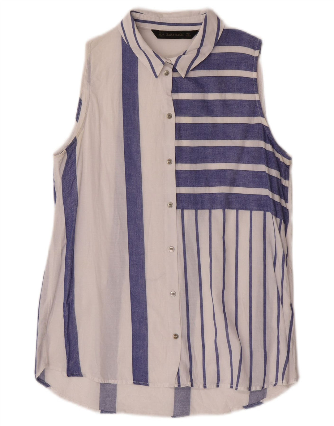 Camicetta senza maniche da donna Zara UK 12 medio blu navy a righe