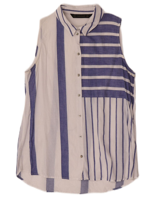 Camicetta senza maniche da donna Zara UK 12 medio blu navy a righe