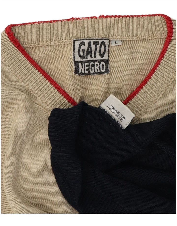 Maglione da uomo vintage grande in poliacrilico color block beige