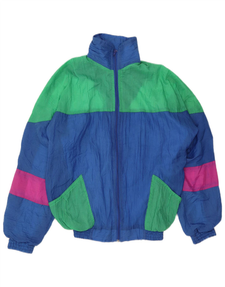 Giacca da ginnastica vintage da uomo piccola in poliuretano color block blu retrò