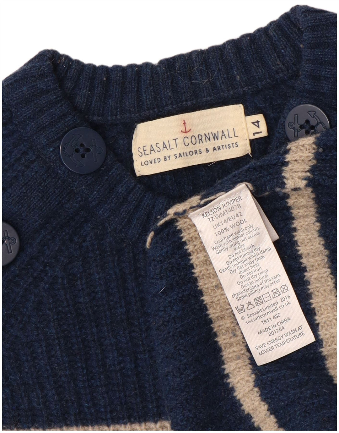 Maglione maglione girocollo da donna SEASALT CORNWALL UK 14 grande blu navy