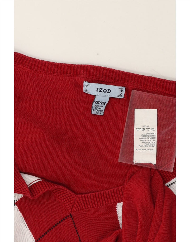 IZOD Womens Oversized V-Neck Jumper Sweater UK 20 2XL Red Argyle/Diamond Vintage Izod and Second-Hand Izod from Messina Hembry 