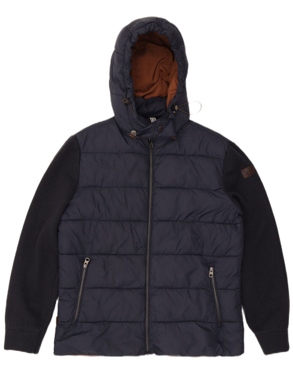 Giacca imbottita con cappuccio da uomo Fynch Hatton UK 38 Medium Navy Blue Colourblock
