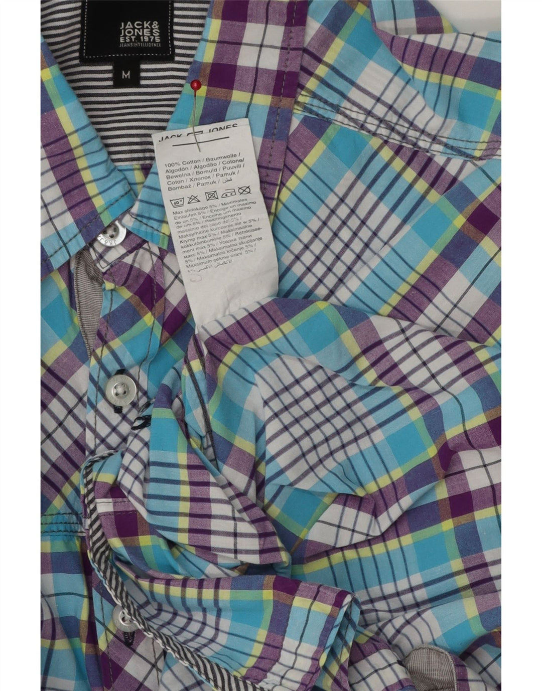JACK & JONES Camicia a maniche corte da uomo in cotone a quadri blu medio
