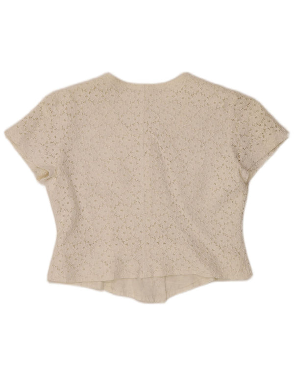 Camicetta da donna a maniche corte corta VINTAGE IT 46 Grande motivo floreale bianco sporco