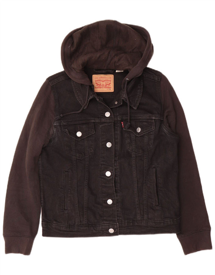 Giacca di jeans con cappuccio da donna Levi's UK 14 cotone nero medio