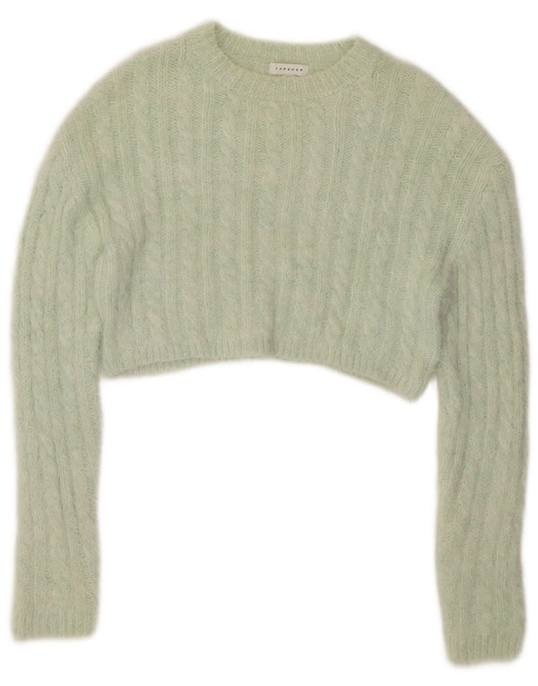 Maglione maglione girocollo corto da donna Topshop UK 14 Acrilico verde medio
