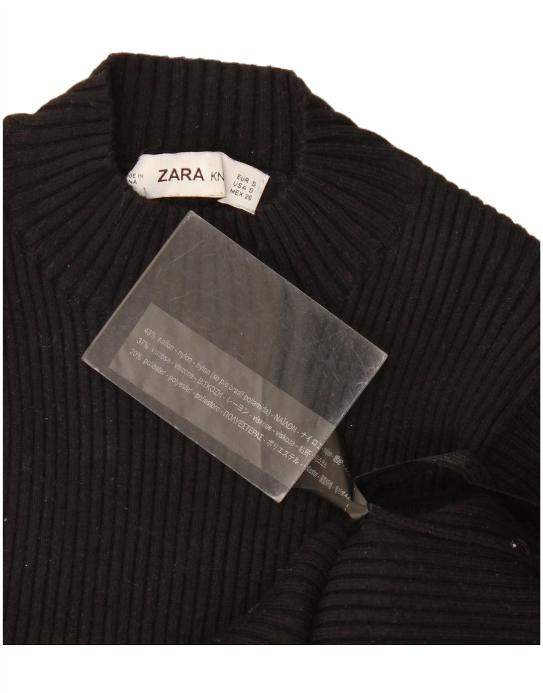 Top in camicetta lavorata a maglia da donna Zara UK 8 piccolo in nylon nero