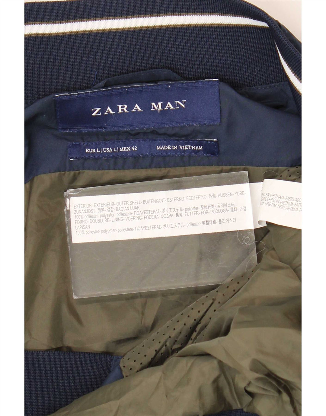 Giubbotto bomber da uomo Zara UK 40 grande poliestere blu navy