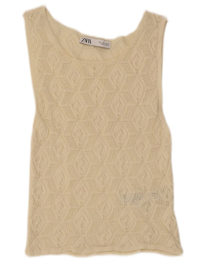 Canotta in maglia da donna Zara UK 14 grande beige in poliammide