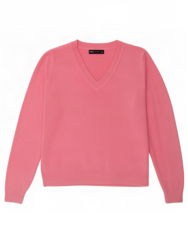 Maglione da donna con scollo a V Marks & Spencer UK 10 piccolo acrilico rosa