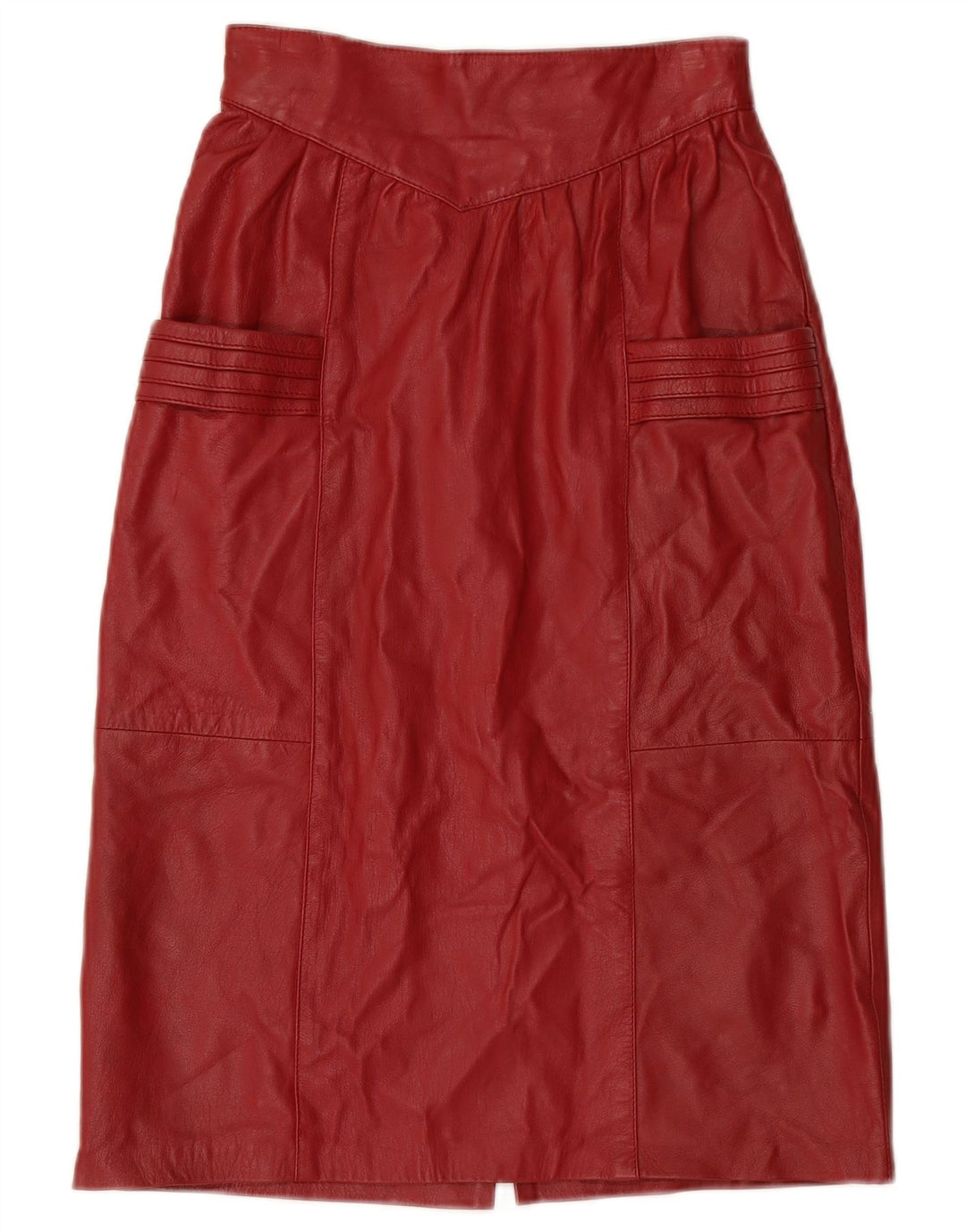 Gonna in pelle a vita alta da donna VINTAGE W24 XS Borgogna