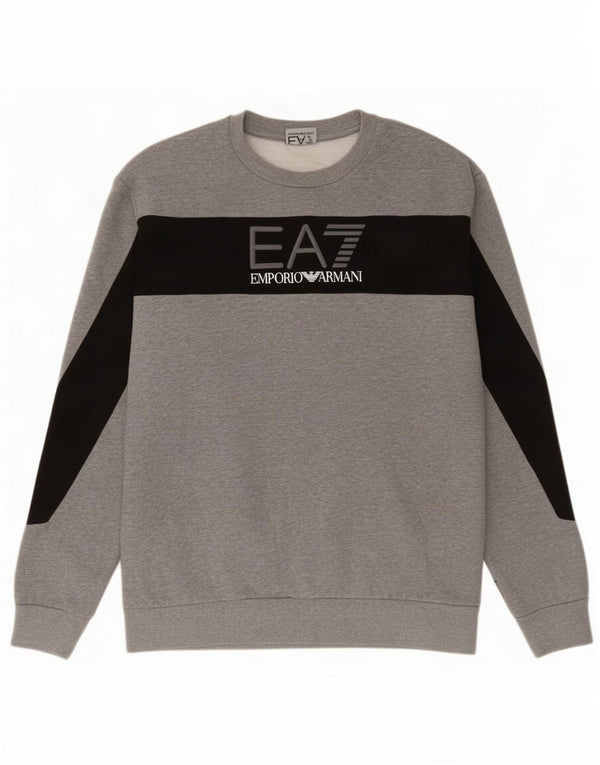 Felpa grafica da uomo Emporio Armani, color block grigio medio