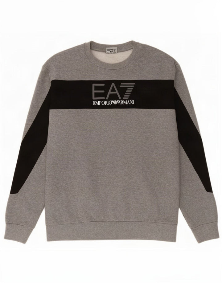 Felpa grafica da uomo Emporio Armani, color block grigio medio