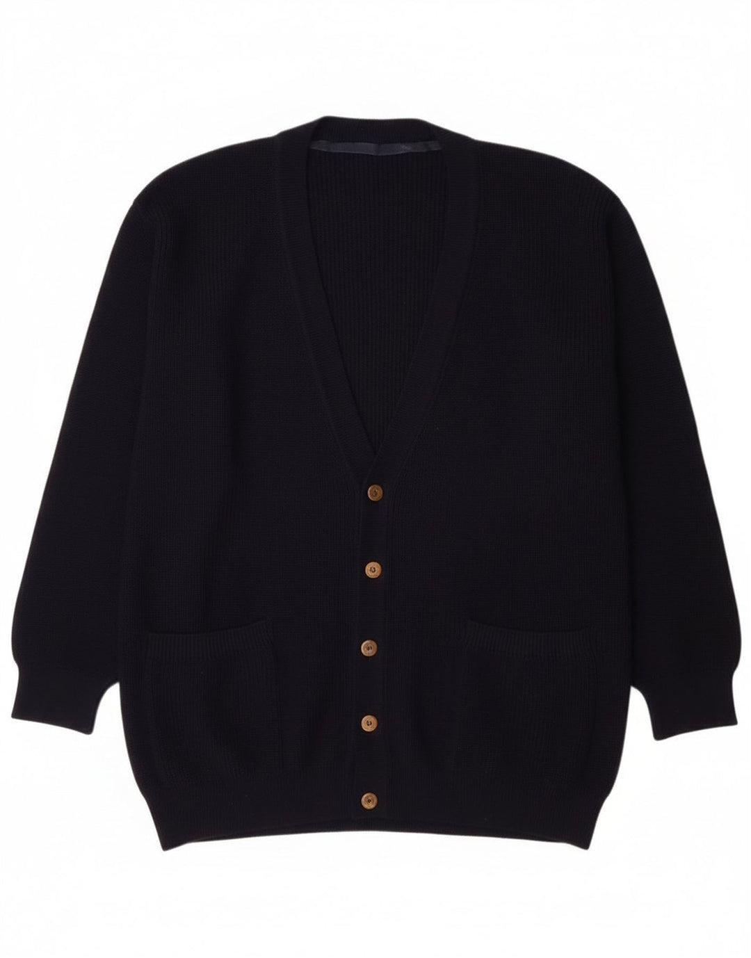 Maglione cardigan da uomo vintage grande lana vergine blu navy