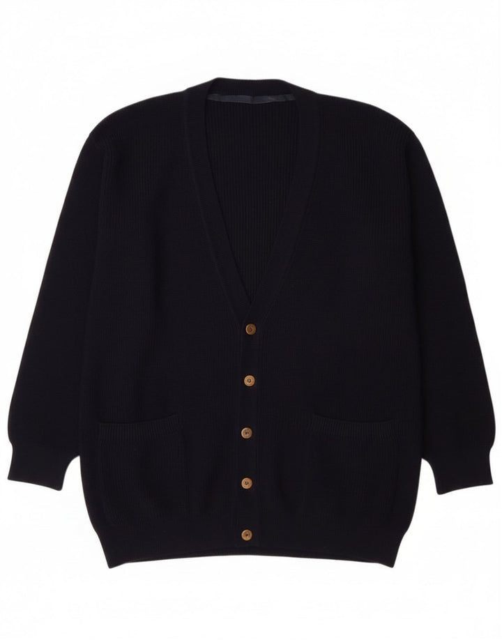Maglione cardigan da uomo vintage grande lana vergine blu navy