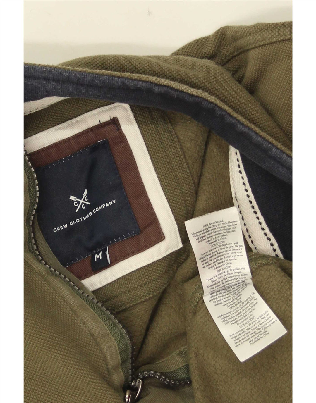 Crew Clothing Felpa con collo con zip da uomo Maglione cotone kaki medio