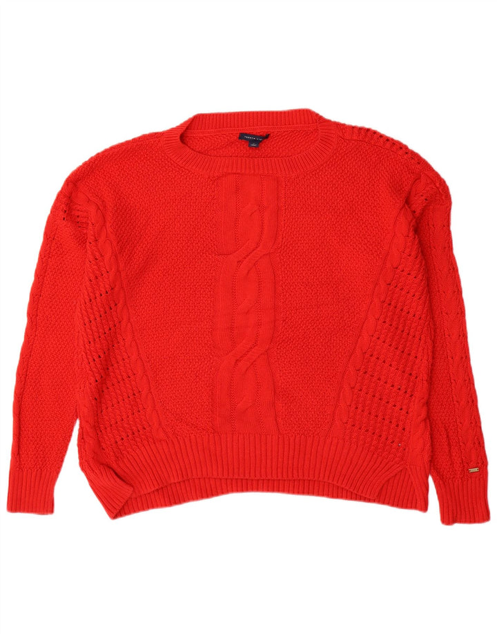 Maglione maglione con scollo a barca da donna Tommy Hilfiger UK 14 cotone rosso medio