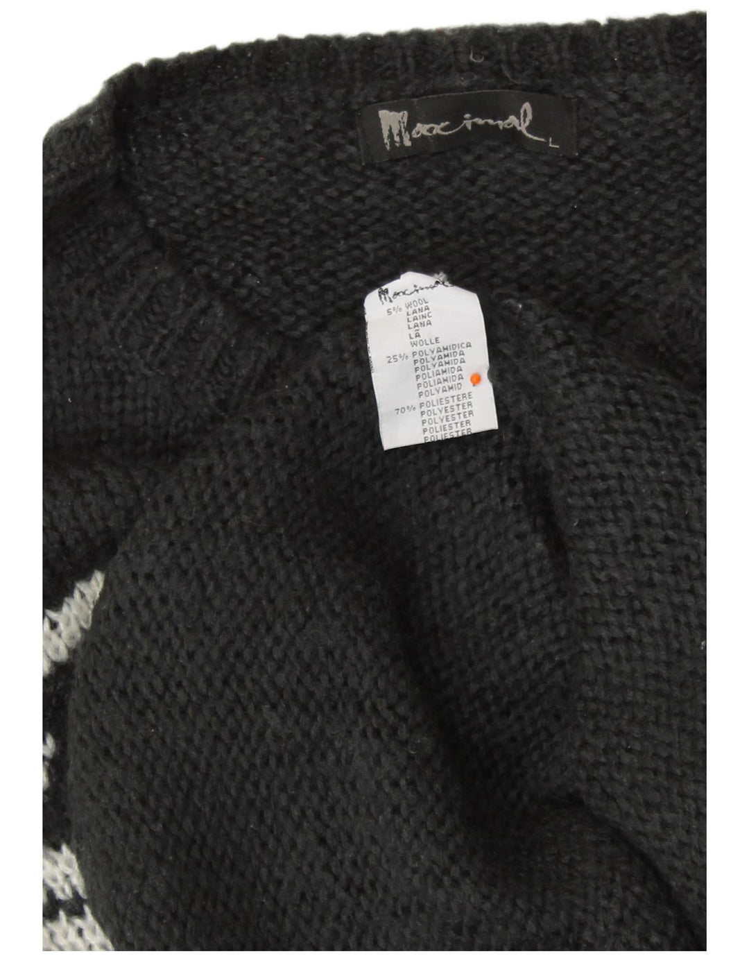 Maglione maglione girocollo da donna VINTAGE UK 16 grande lana Fair Isle nera