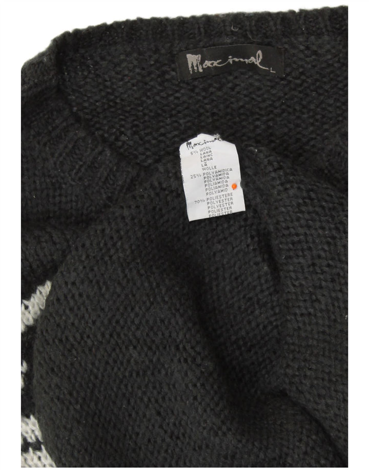 Maglione maglione girocollo da donna VINTAGE UK 16 grande lana Fair Isle nera