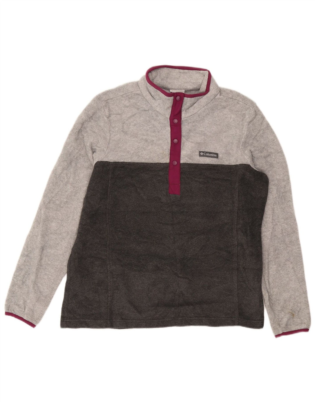 Maglione in pile da donna COLUMBIA con collo a bottoni UK 16 Large Grigio Colourblock