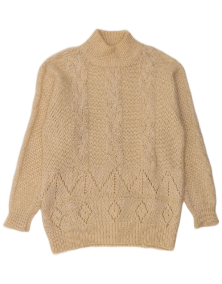 Maglione maglione vintage da donna con collo dolcevita UK 14 bianco medio
