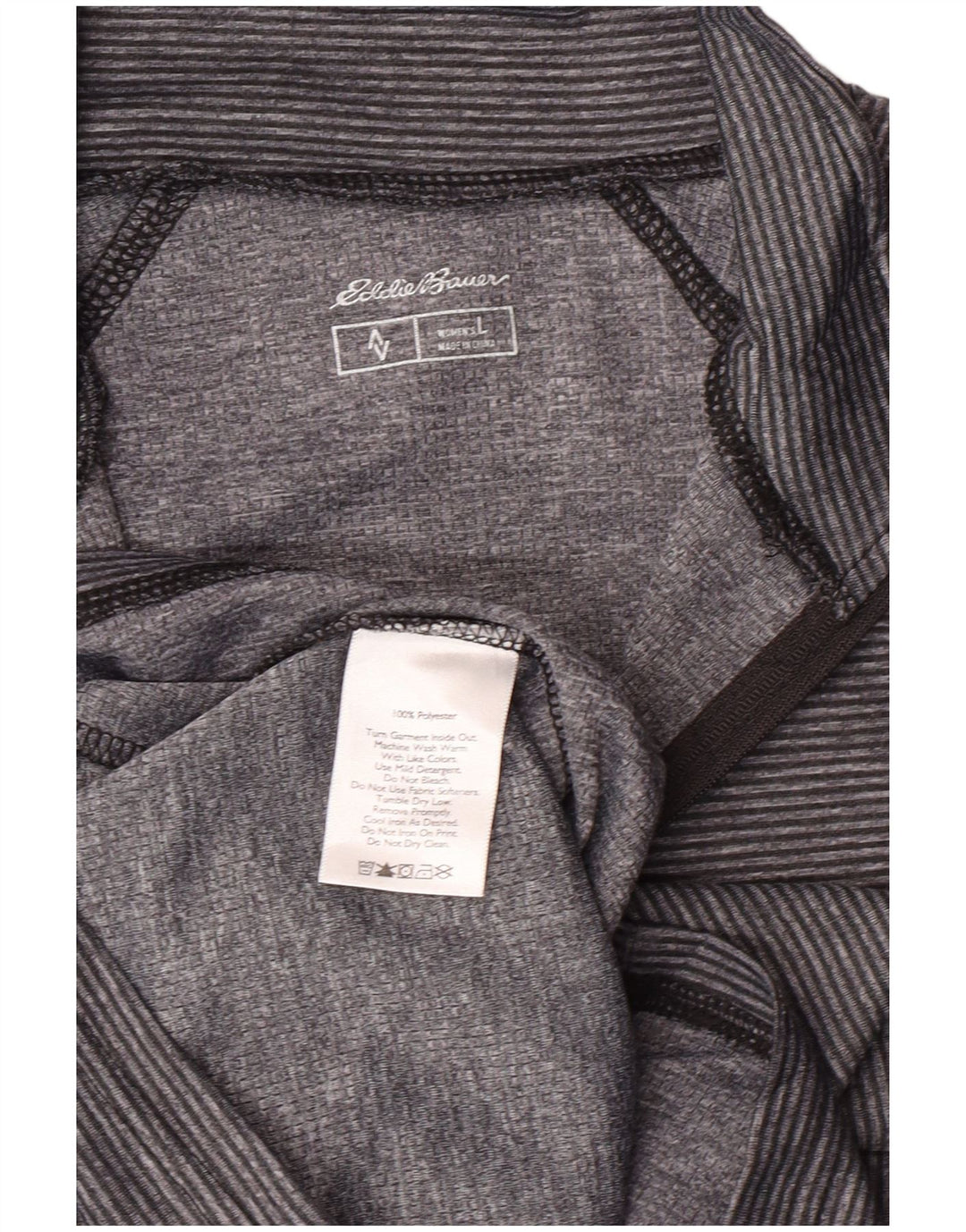 Eddie Bauer Top da Donna con Zip e Collo a Maniche Lunghe UK 14 Grandi Sport a Righe Grigie