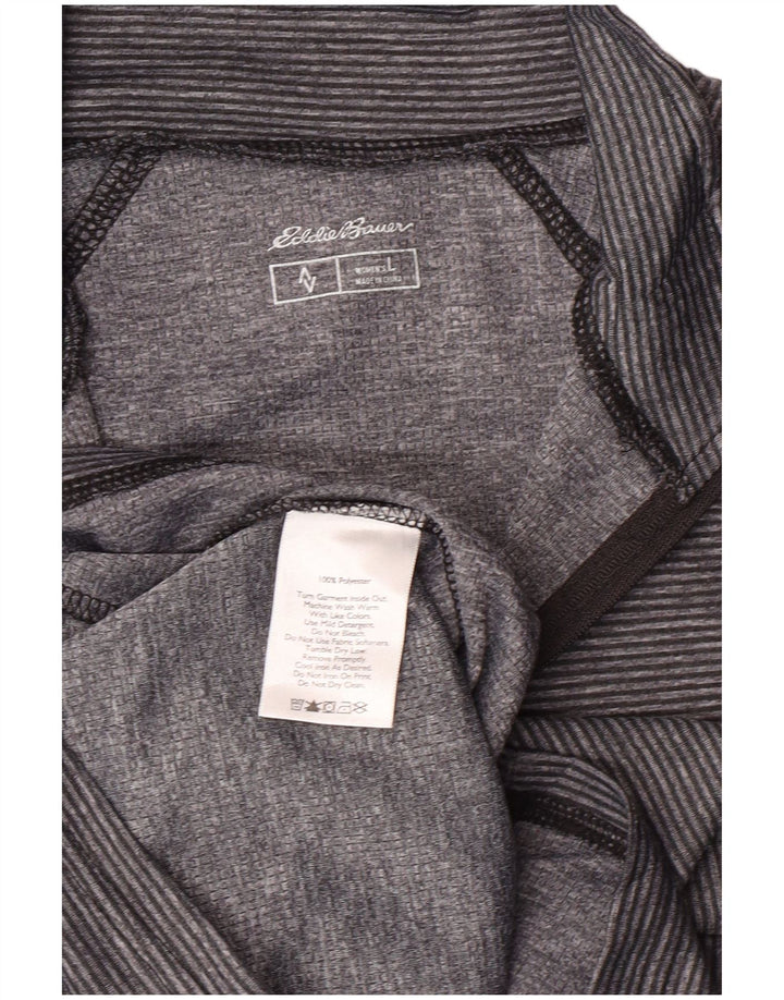 Eddie Bauer Top da Donna con Zip e Collo a Maniche Lunghe UK 14 Grandi Sport a Righe Grigie