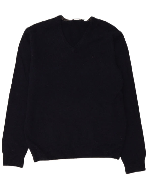 Maglione da uomo con scollo a V Hackett in lana d'agnello medio blu navy
