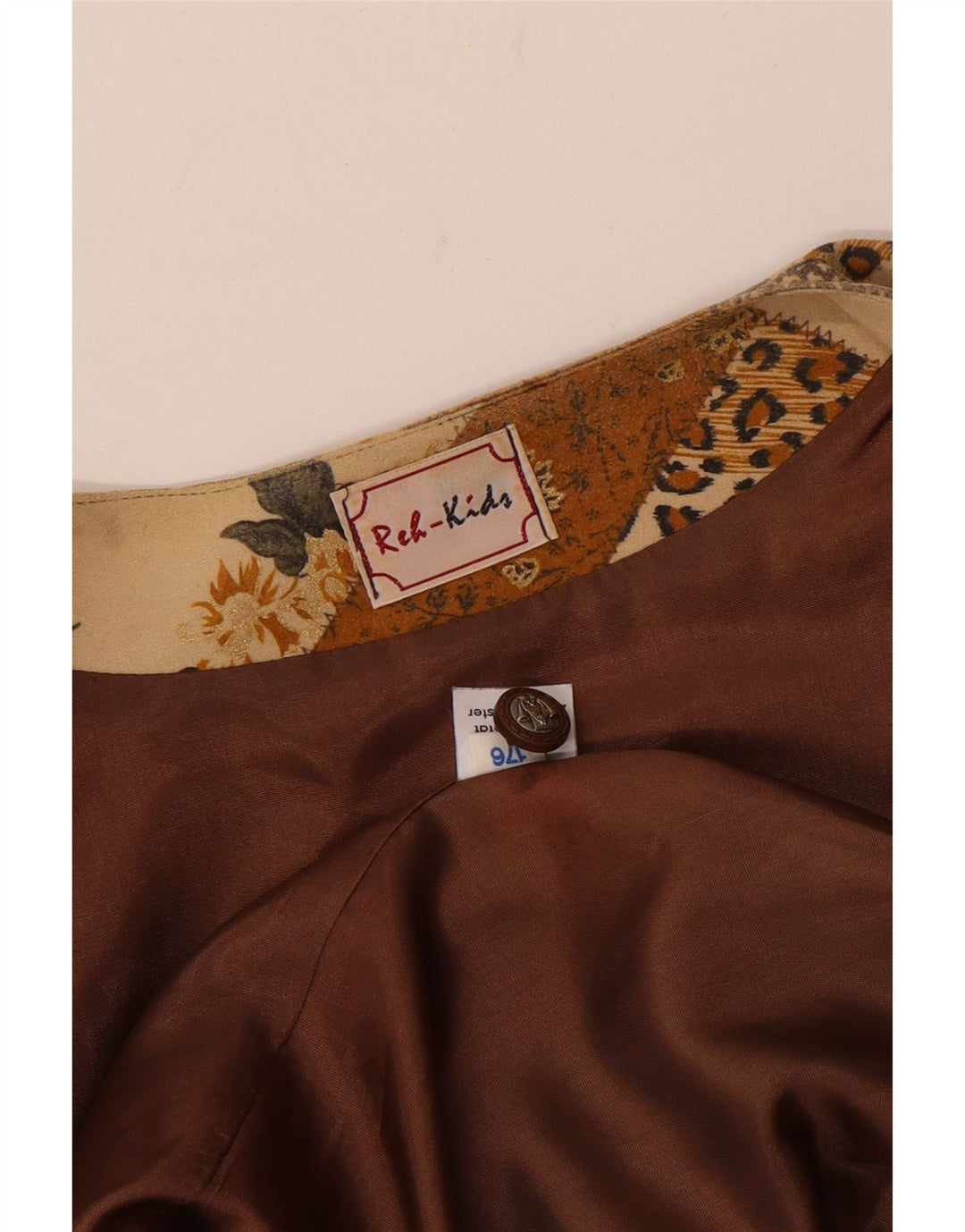 Gilet Vintage Bambina 15-16 Anni Triacetato Patchwork Marrone