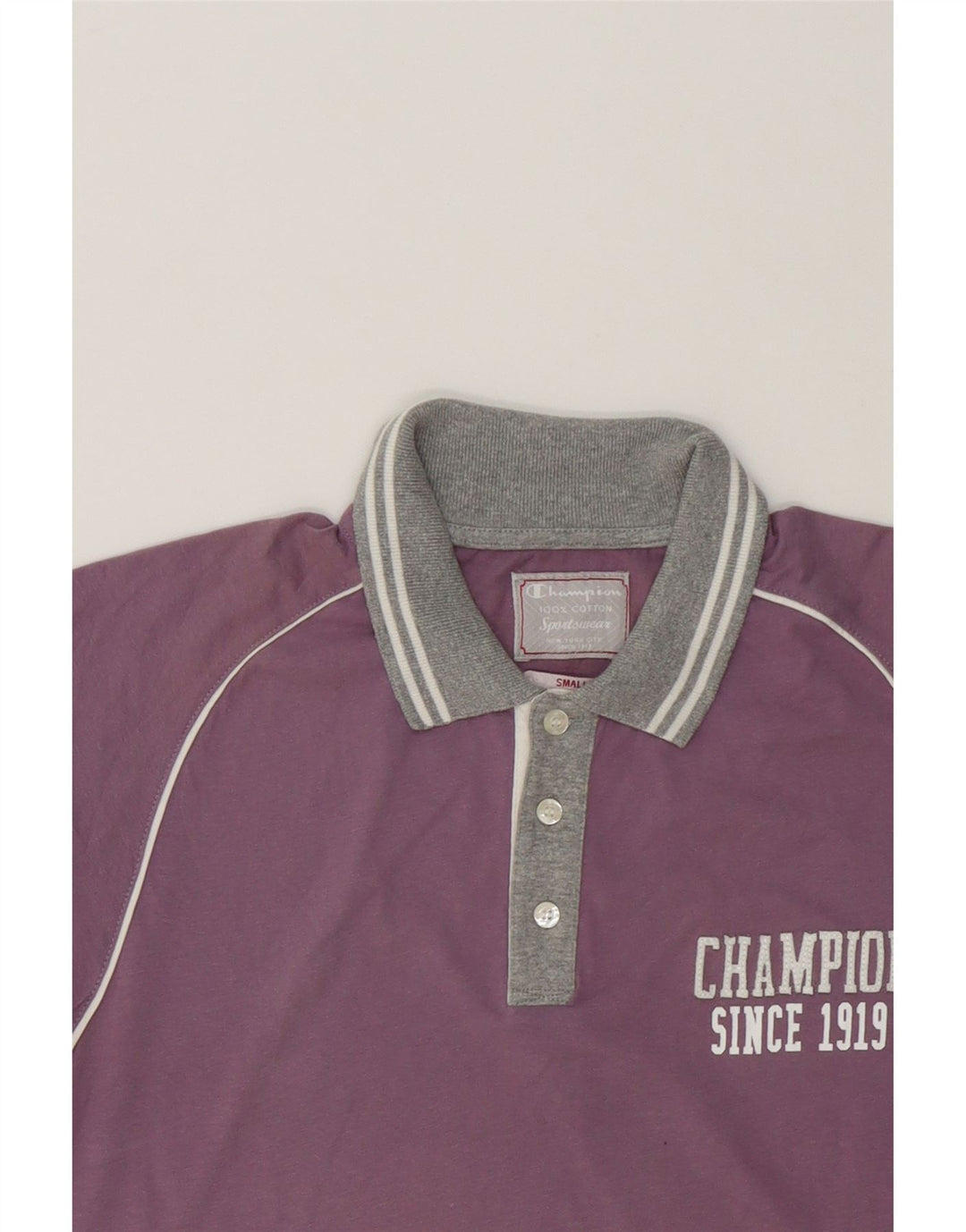 CHAMPION Mens Graphic Polo Shirt Small Purple Cotton Vintage Champion and Second-Hand Champion from Messina Hembry 