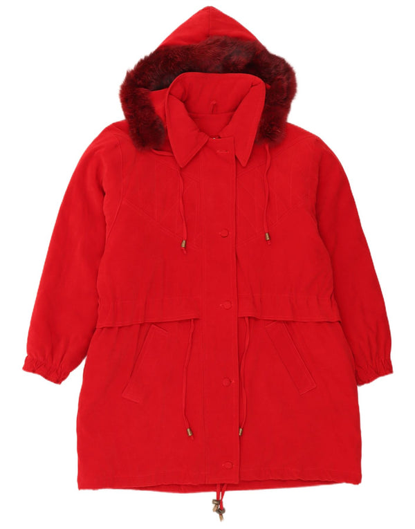 Giacca parka oversize con cappuccio da donna vintage UK 18 XL poliestere rosso