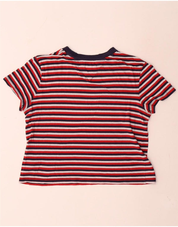 T-shirt corta da donna Tommy Hilfiger Top UK 14 grande cotone a righe rosse