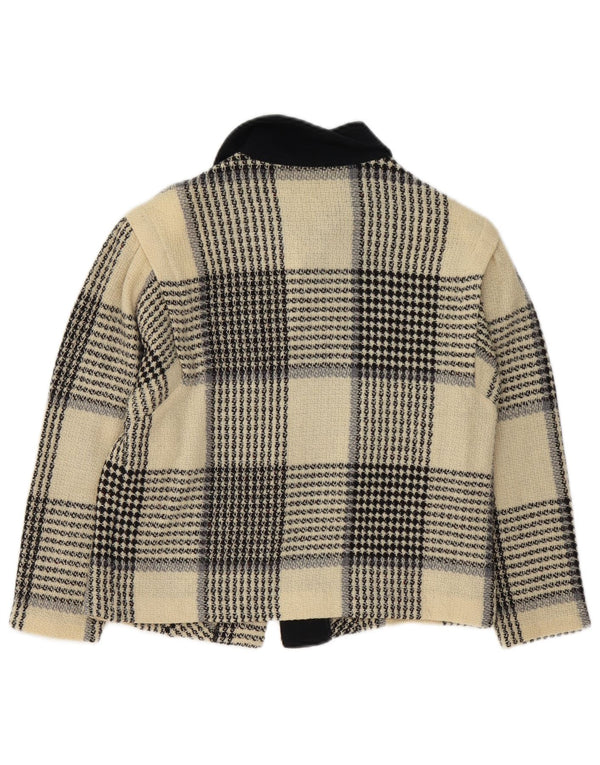 Giacca blazer vintage da donna a 3 bottoni UK 10 piccolo plaid bianco sporco