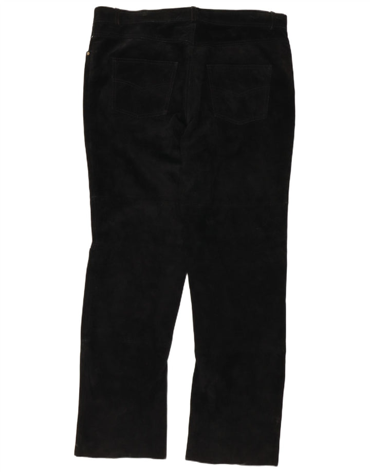 Pantaloni autentici da uomo in pelle scamosciata dritta 2XL W38 L32 in pelle nera