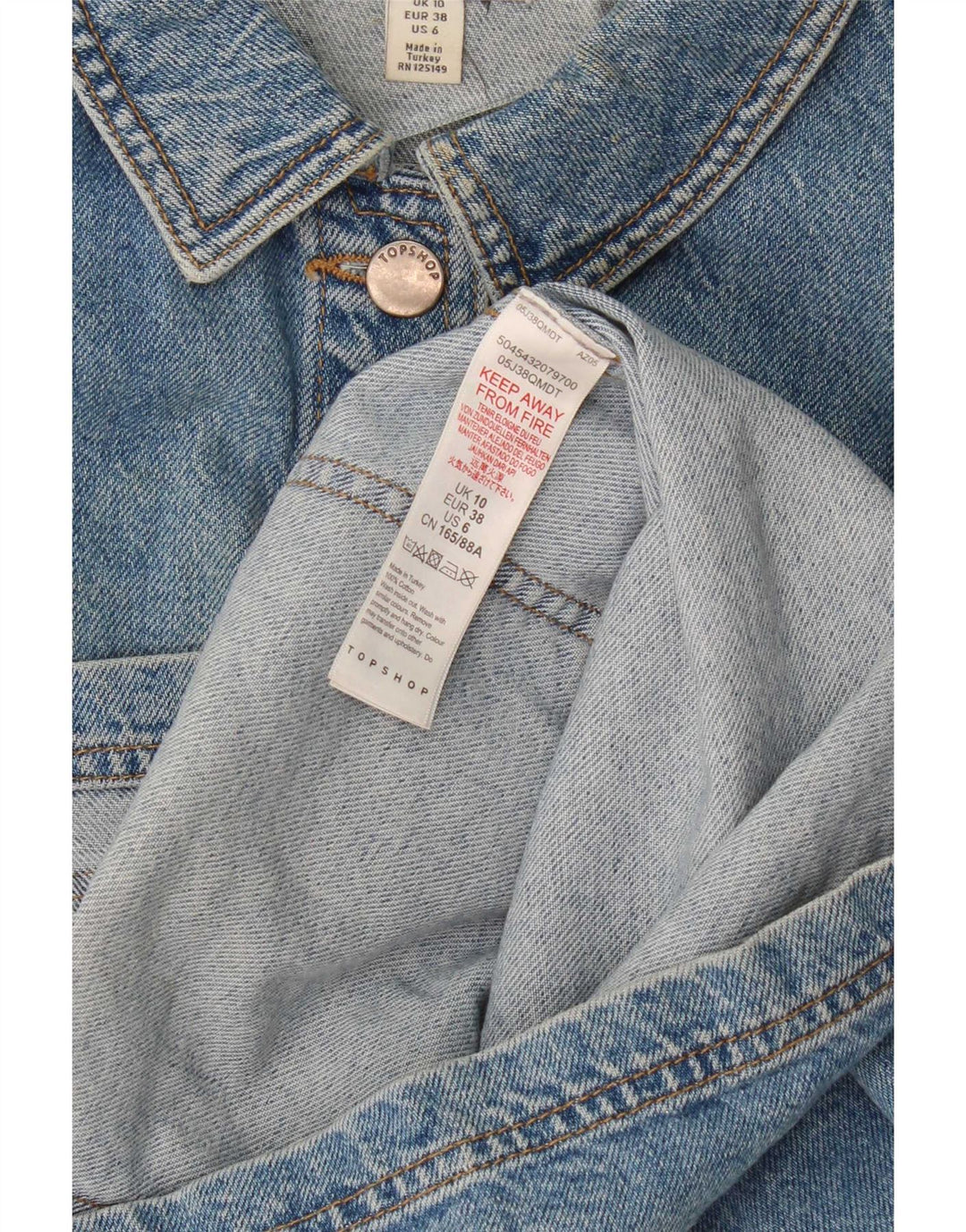 Topshop Giacca di jeans oversize da donna UK 10 Small Blue Cotton