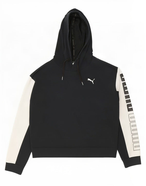 Felpa con cappuccio grafica corta da donna Puma UK 12 Medium Blu Navy Colourblock