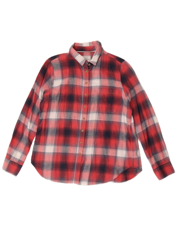 Fat Face Camicia da donna in flanella dal taglio classico UK 14 Grande cotone a quadri rossi